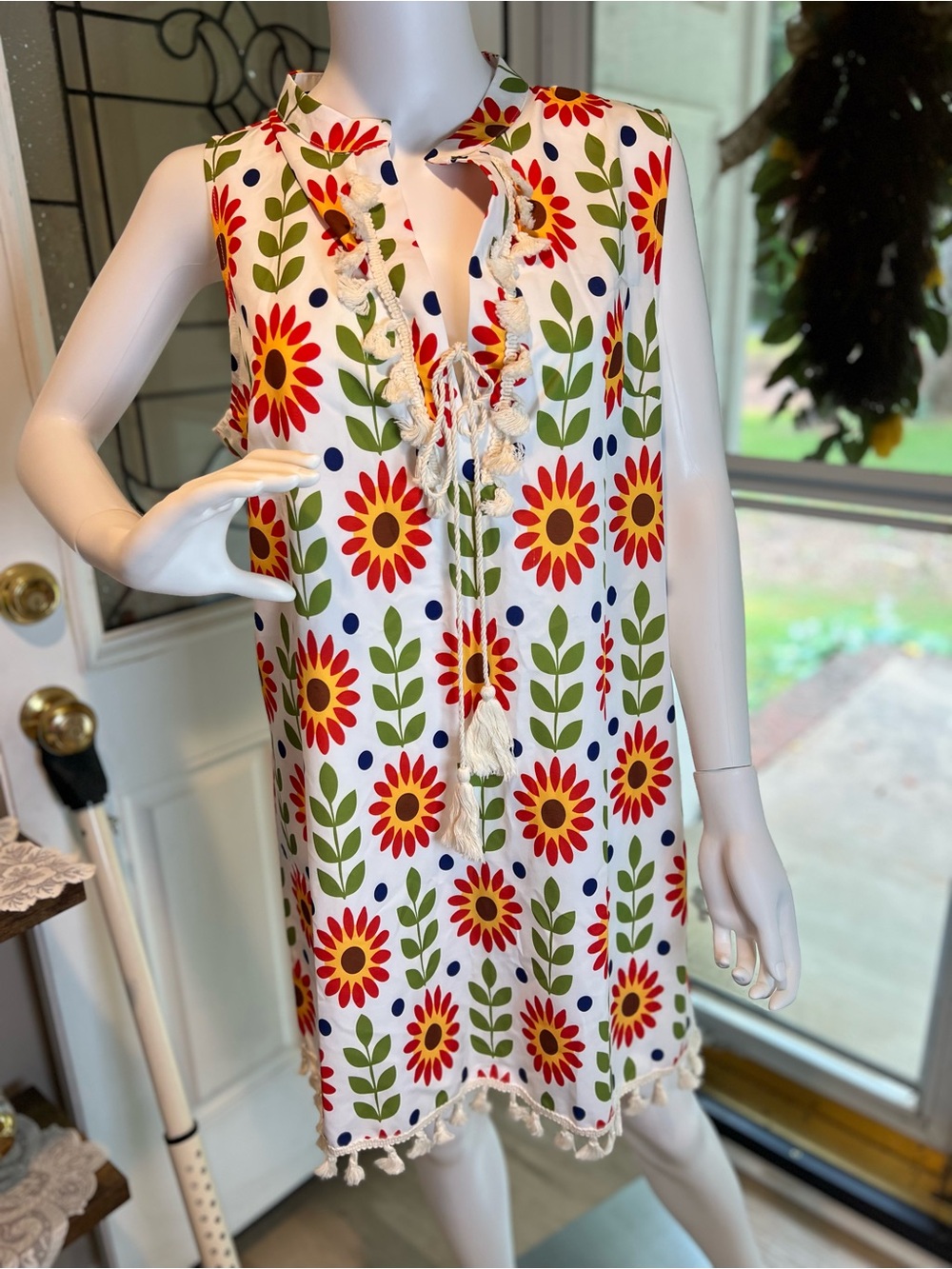 SHEIN White Floral Tassel Shift Dress